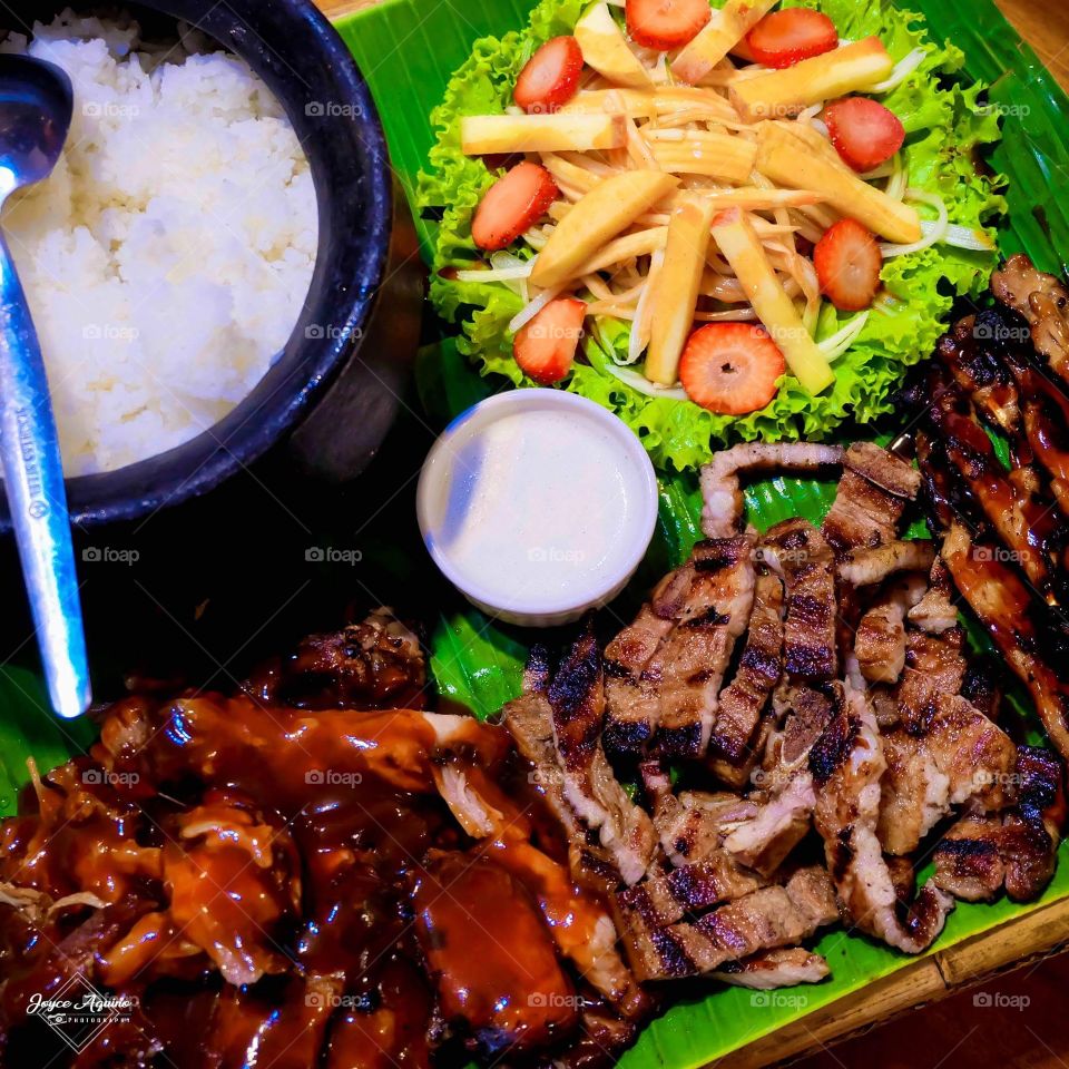 Meat, veggies, fruits and rice are perfect combination to your meal.  Let's eat!