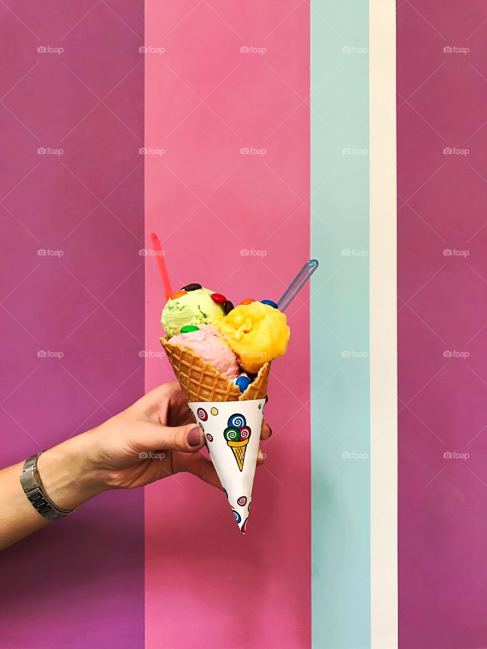 Colorful ice cream on colorful background 