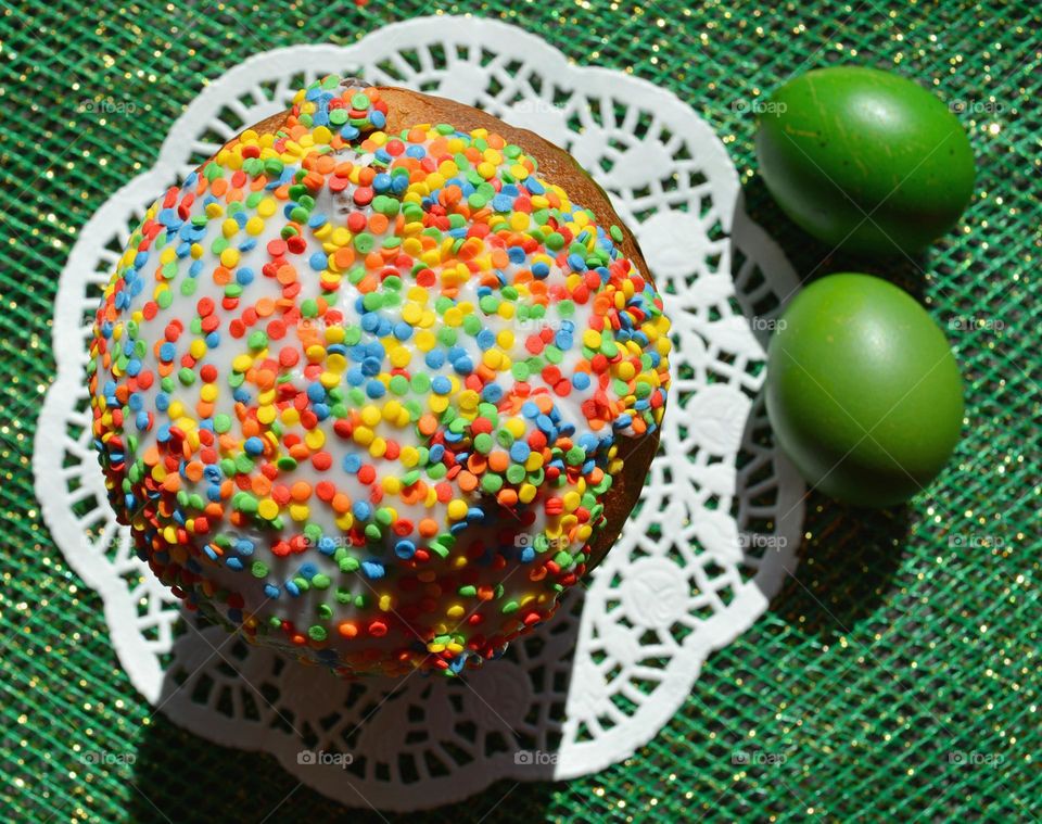 Easter eggs and cake spring holiday