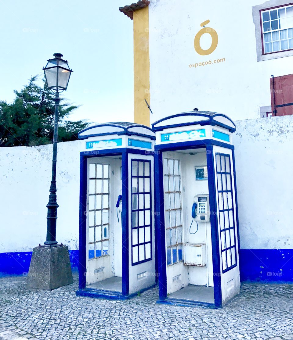 Telephone booths in old city in Portugal