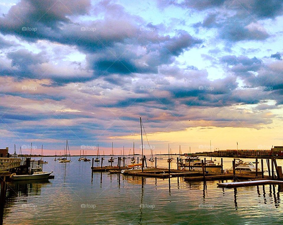 Sunset over Boston Harbor