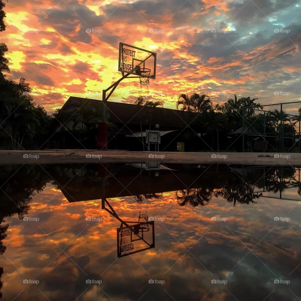 Basketball court in the dusk