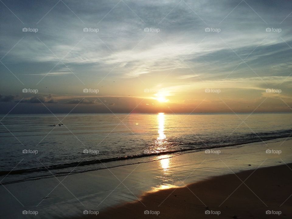 evening sun set beach view