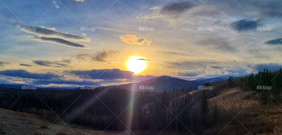 Sunset over the Yukon mountains