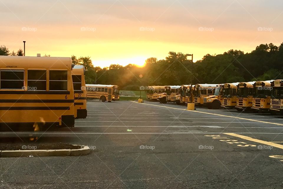 School buses preparing to pickup children