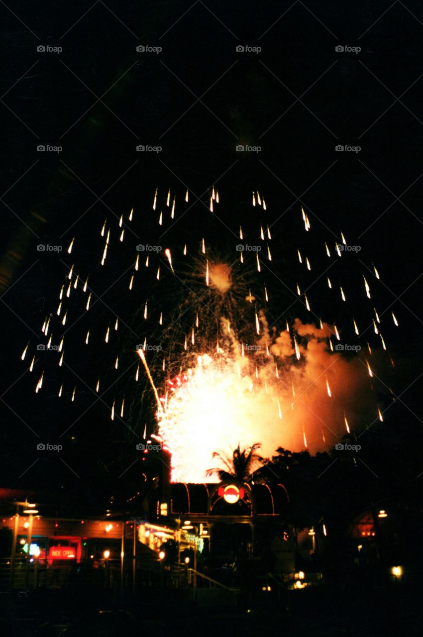 Fireworks display from boat on Biscayne Bay, Bay Front Miami Florida