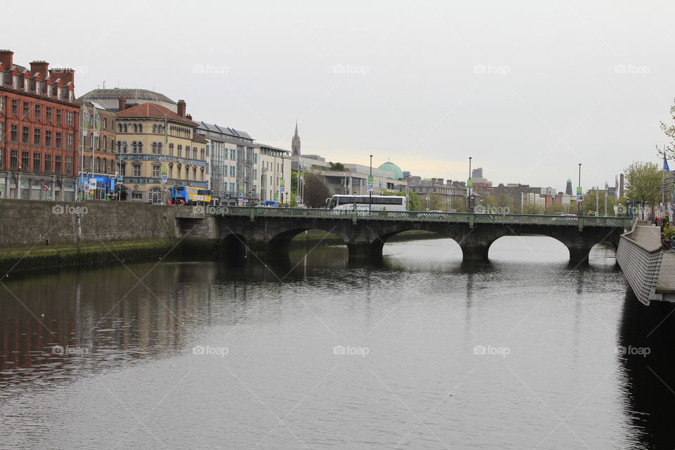 Cityscape with bridge in gray