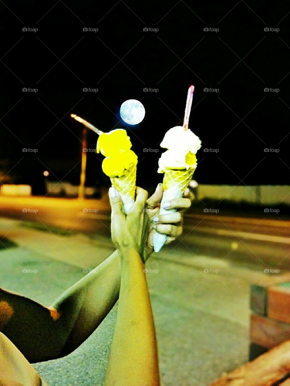 Gelato under the full moon. Once upon a blue moon, two lovers went for Exotica and a Mango gelato. Guess which one is which?