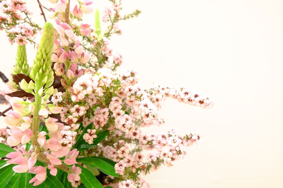 Floral arrangement, pink and green