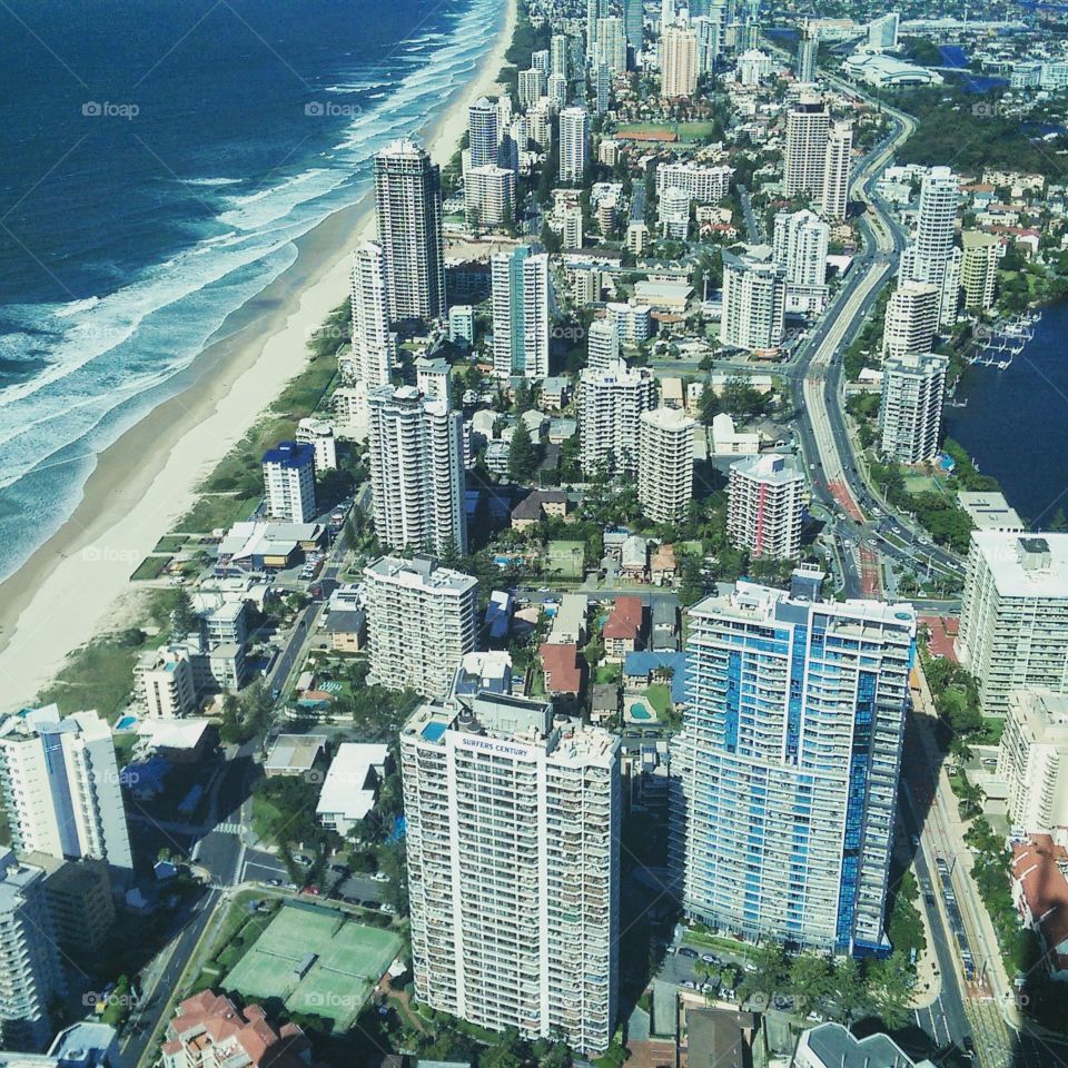 Gold Coast Broadbeach. aerial view of Gold Coast beaches