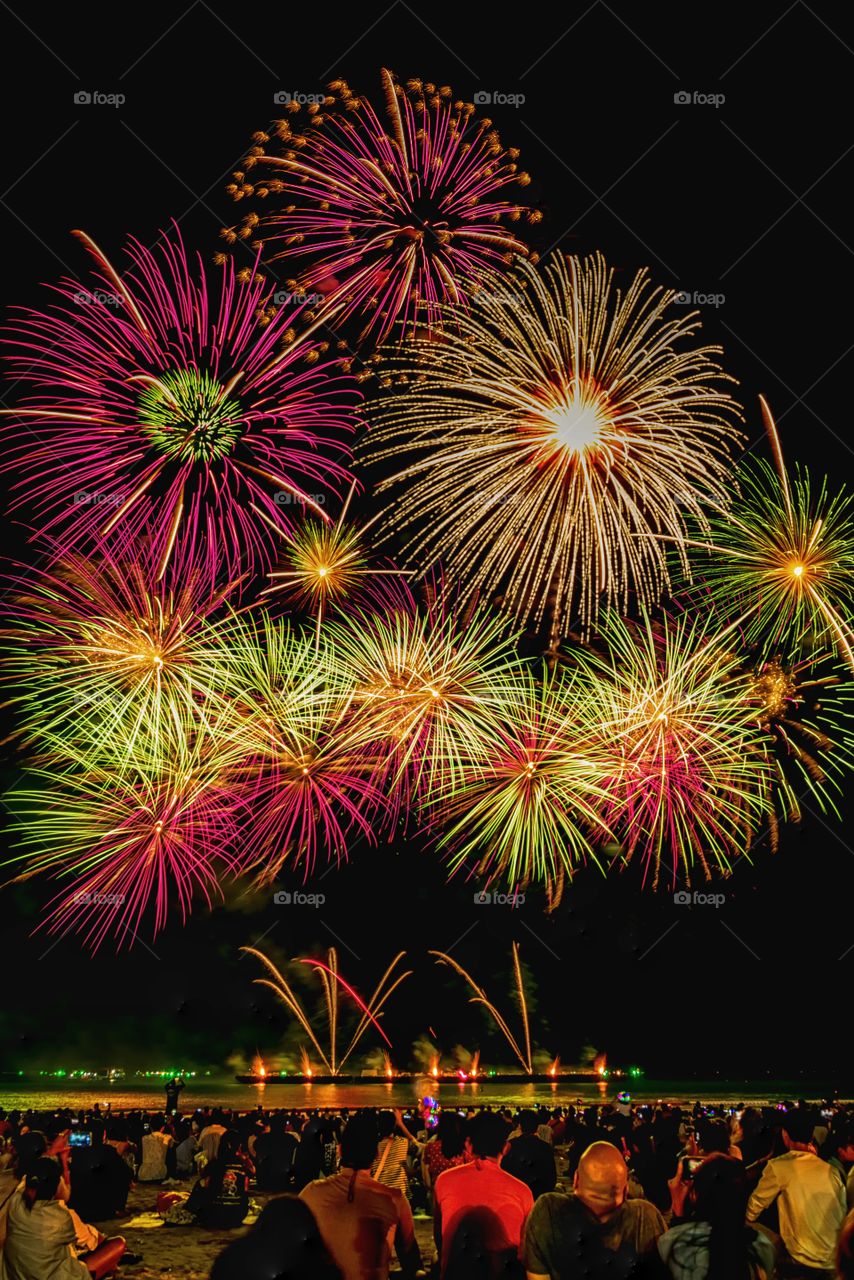 The beauty colorful fire work  2020 festival in Phattaya Thailand