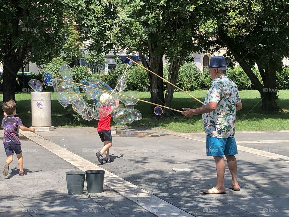 Soap bubbles in the park