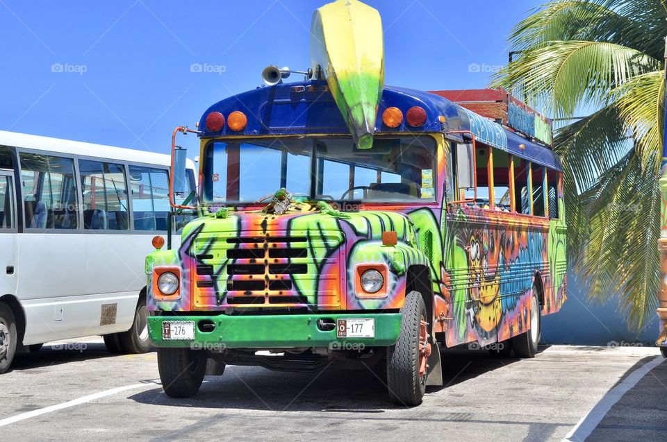 Travel bus in the Caribbean 