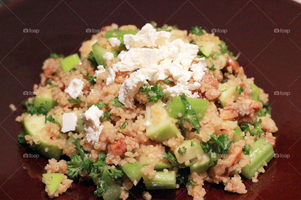 Apple celery walnut and feta couscous salad