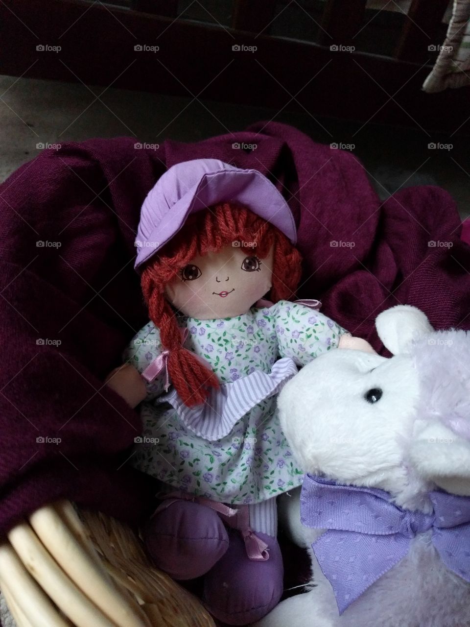 purple toys and blanket