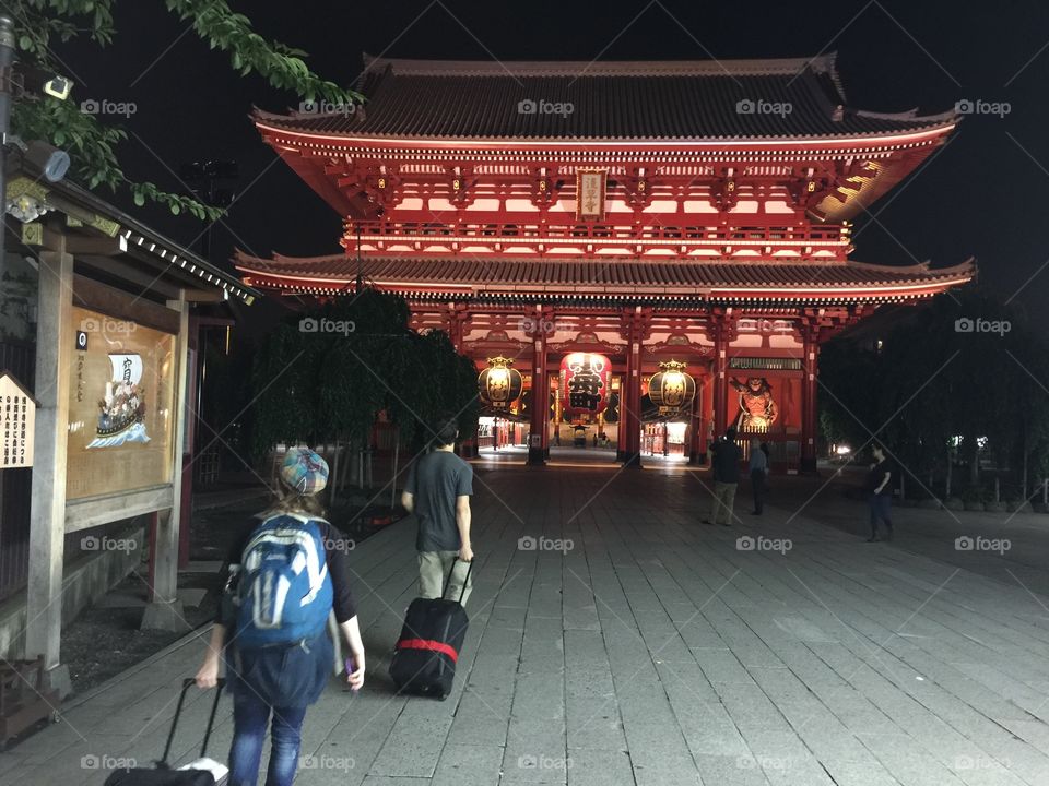 Walking with luggage in Asakusa Japan near Senso-ji Temple