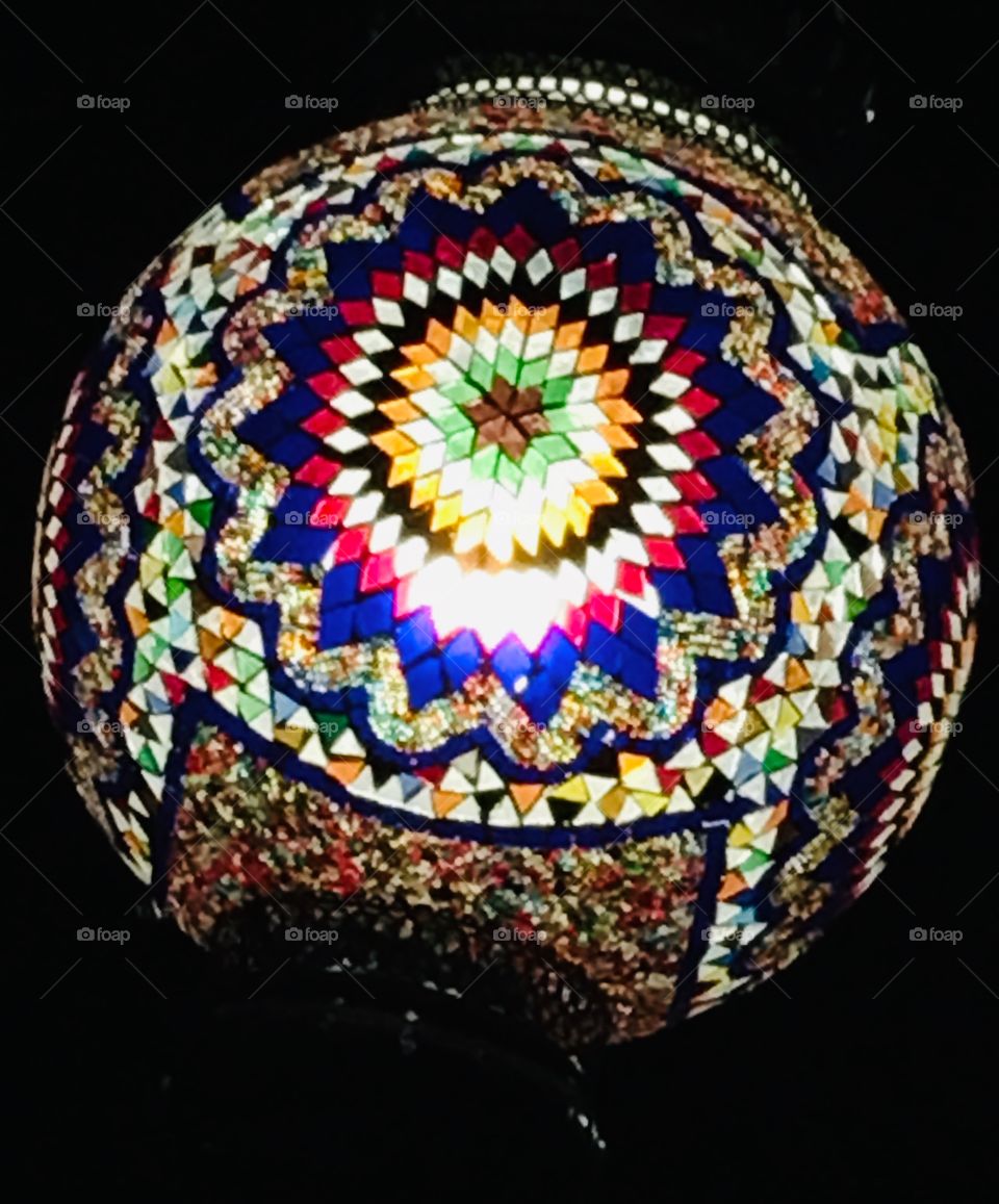 Beautiful mosaic art light at a Turkish restaurant 