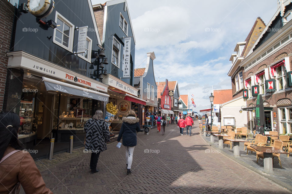 Volendam (village) commercial Street in Dutch seacoast