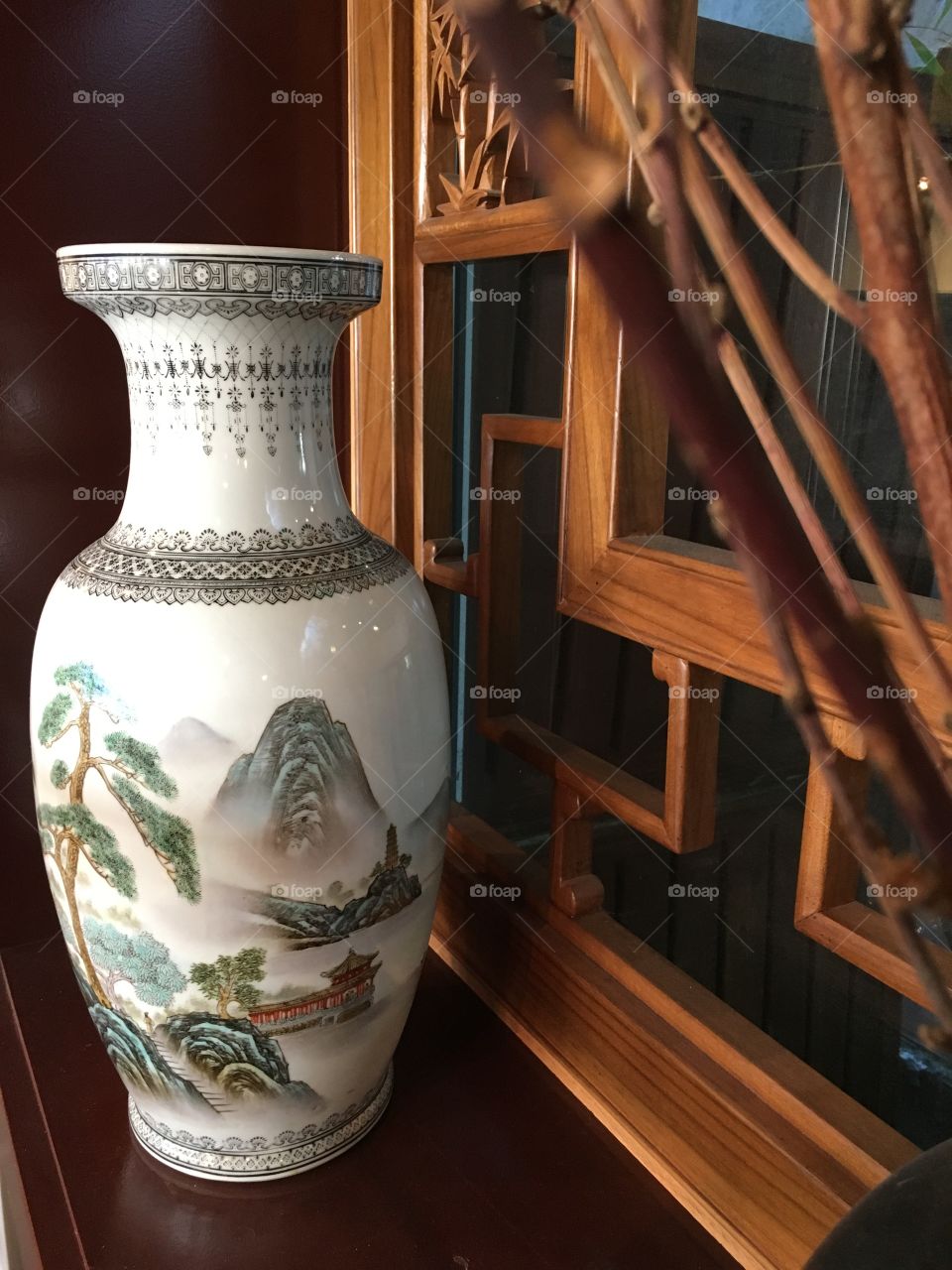 Hand painted vase at the traditional Chinese garden in Vancouver 