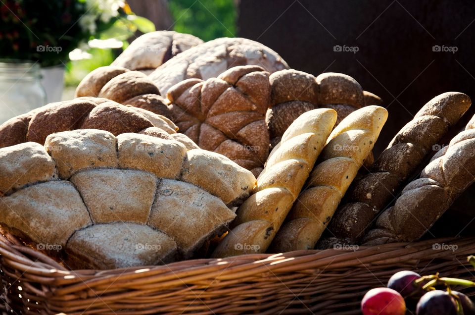 Various types of bread in a basket 