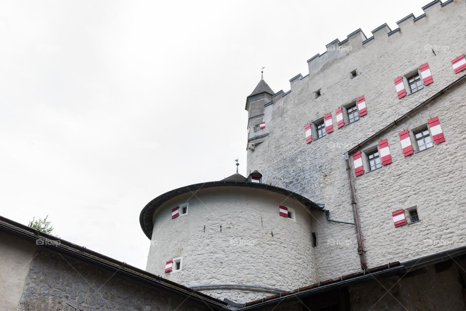 Old architecture, Hohenwerfen Castle Austria, fortress from the 11th century, built in the Alps 