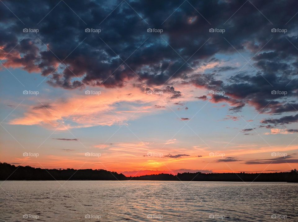 Sunset over the water