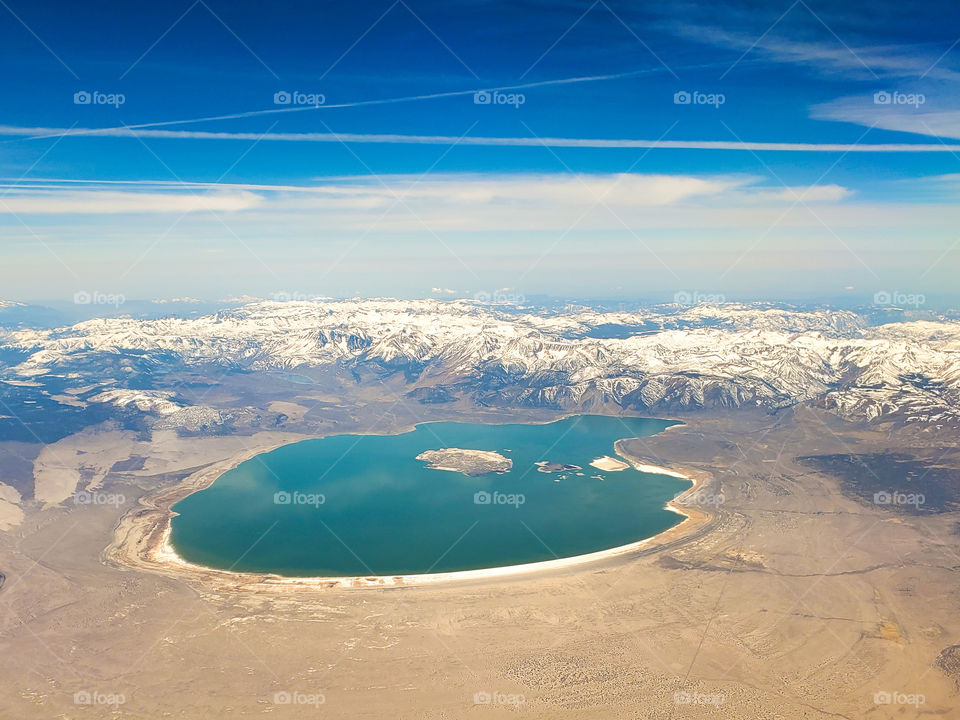 Mono Lake on the California Nevada border near the Sierra Nevada mountain range