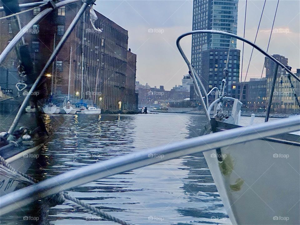 This romantic scenery unfolds in the evening time around here at “Newtown Creek” by the “Pulaski Bridge” in LIC, Queens when the “East River” starts to shimmer in captivating silver tones. 2024. Hypnotic Productions