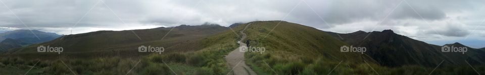 Way of ascent to the mountain Pichincha mountainous panoramic view