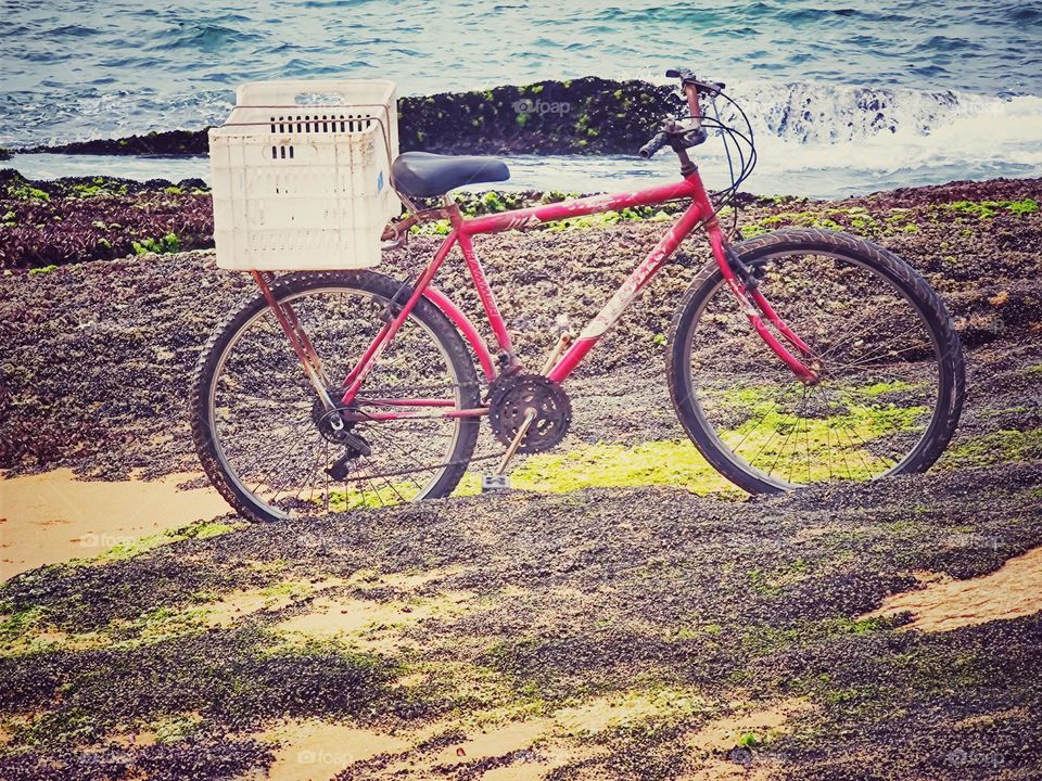 The lonely bicycle waits for its owner a fisherman.