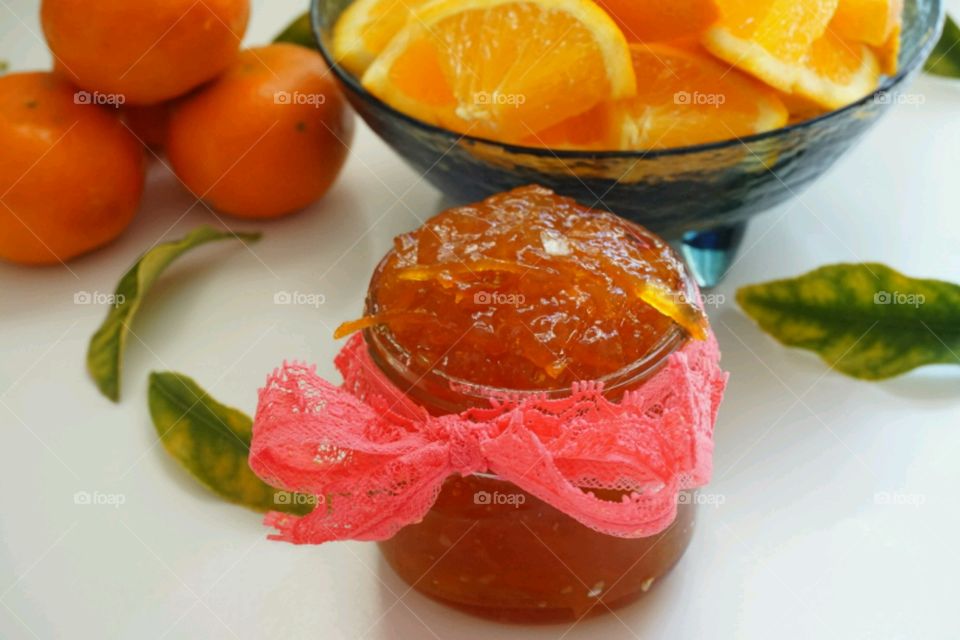 High angle view of orange jam