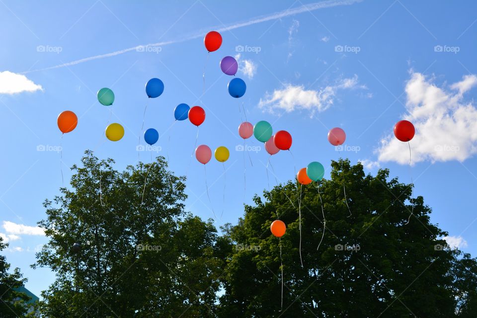 colorful balloons flying in the blue sky summer tim holiday