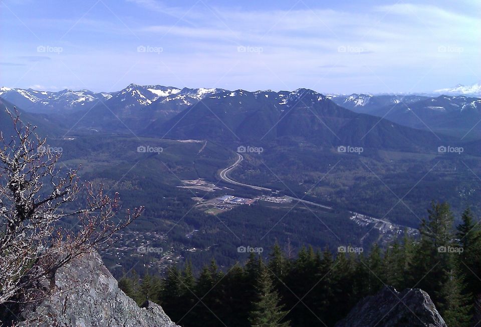 Winding Road Through Mountains. While hiking Big Si in Western Washington State, at the top I took a picture of I-90 and the town of North Bend.