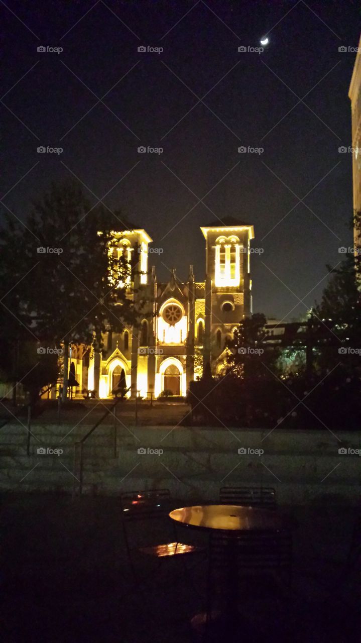 San Antonio church at night