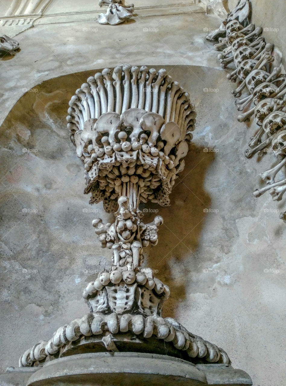 A cup made of bones in Sedlec Ossuary, Kutna Hora, Czech Republic