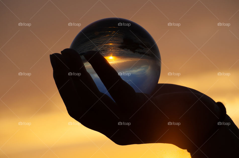 Sunset in reflecting in crystal ball