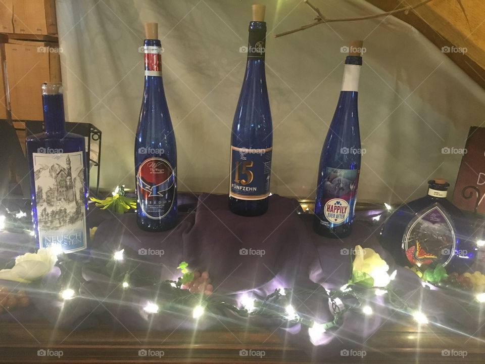 Blue wine bottles