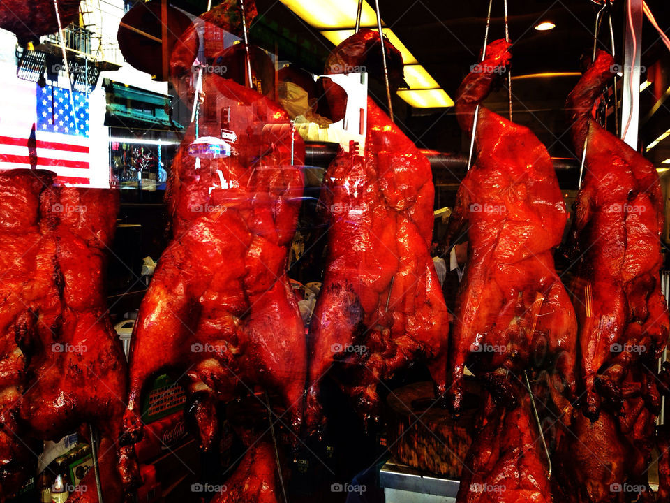 Cooked Chickens In A Butcher Shop
