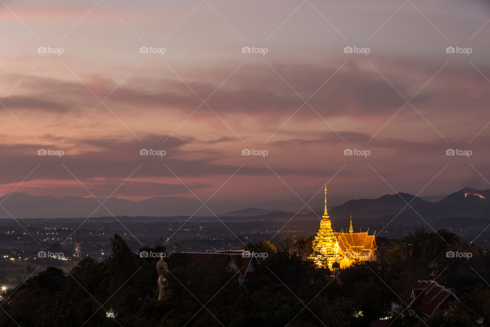 Temple on the hill with sunset 