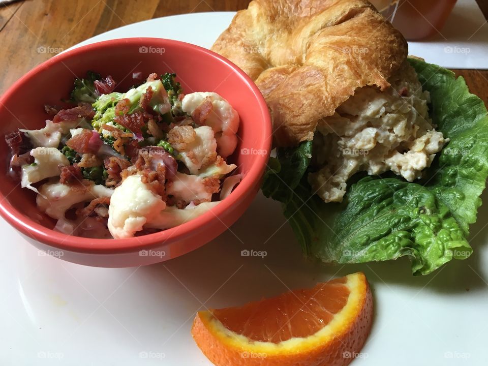 Chicken Salad Croissant and Veggie Salad