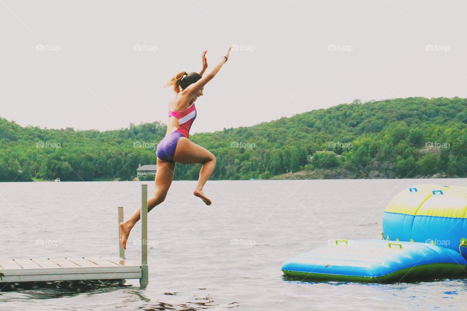 Leaping into the lake