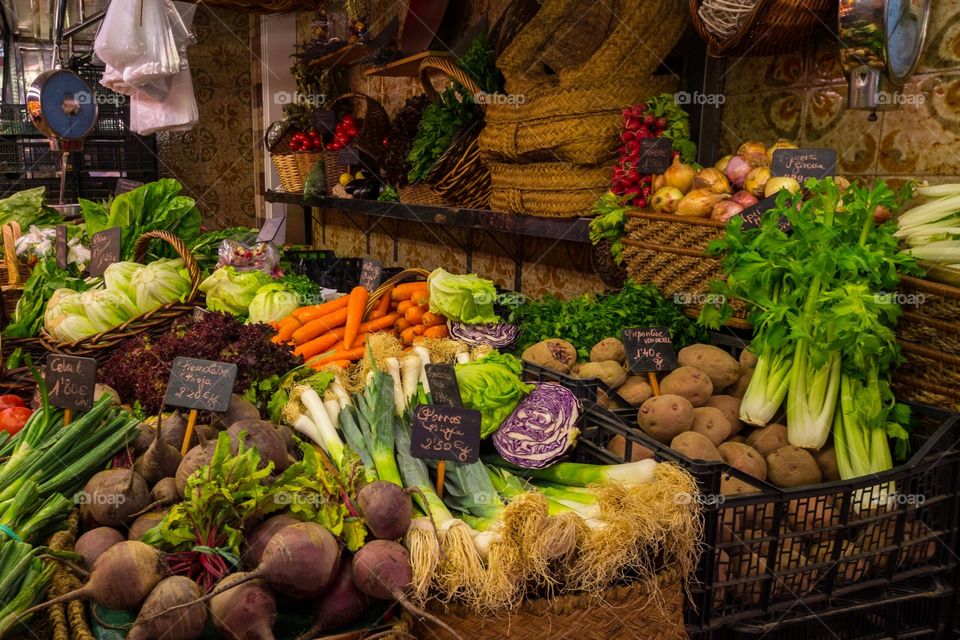 Spanish street market place with fresh vegetables