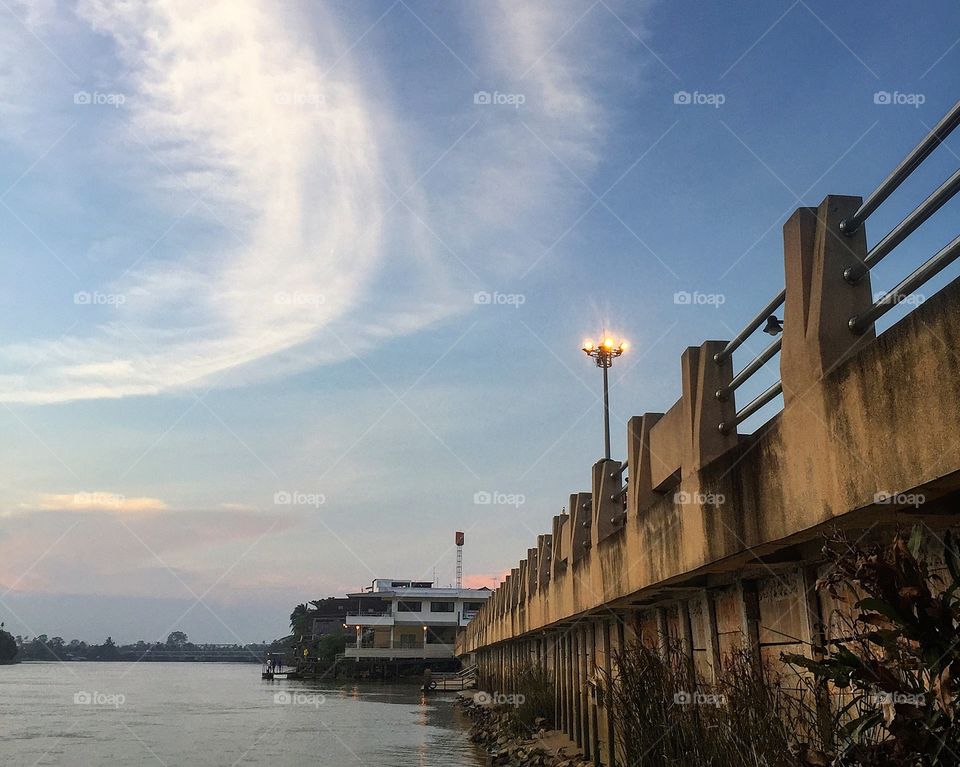 Buildings and fence at riverside