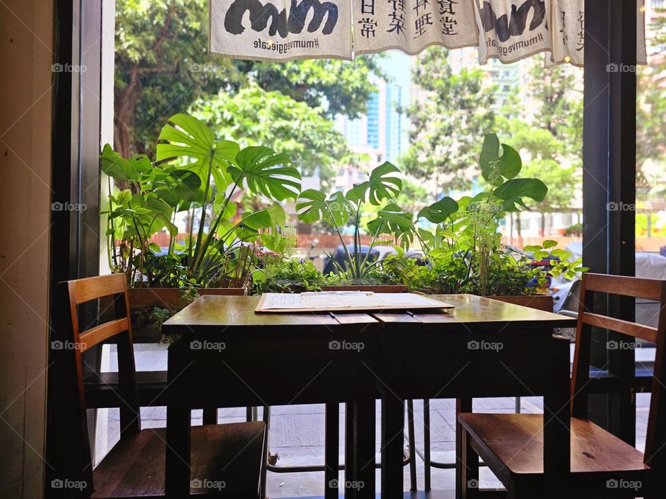 Cafe seats by the window