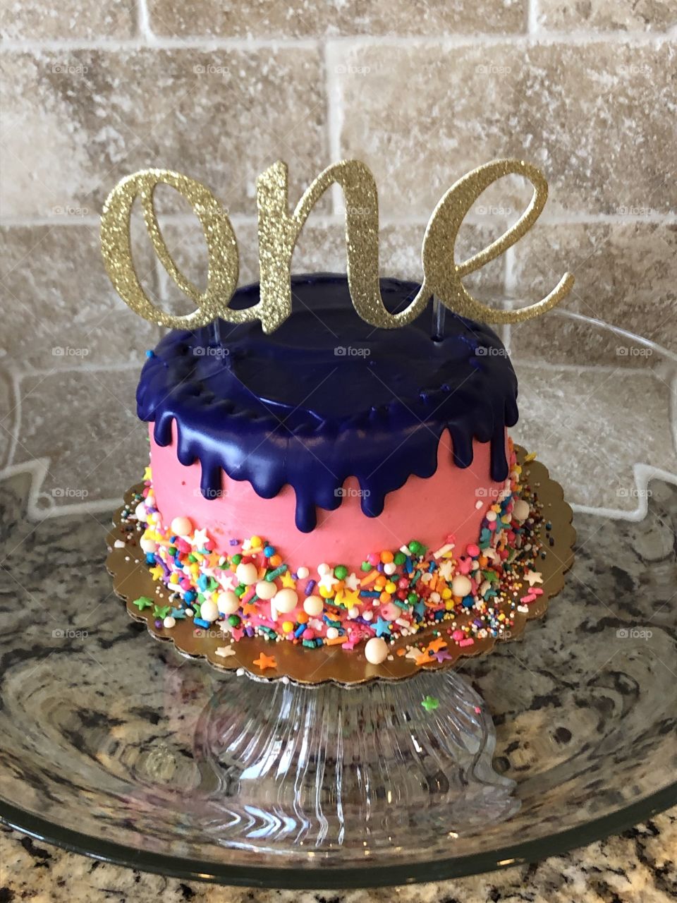 Baby’s purple, pink & sparkles, First Birthday Cake aka Smash Cake! 