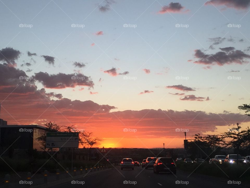 Sunset in Johannesburg traffic South Africa 
