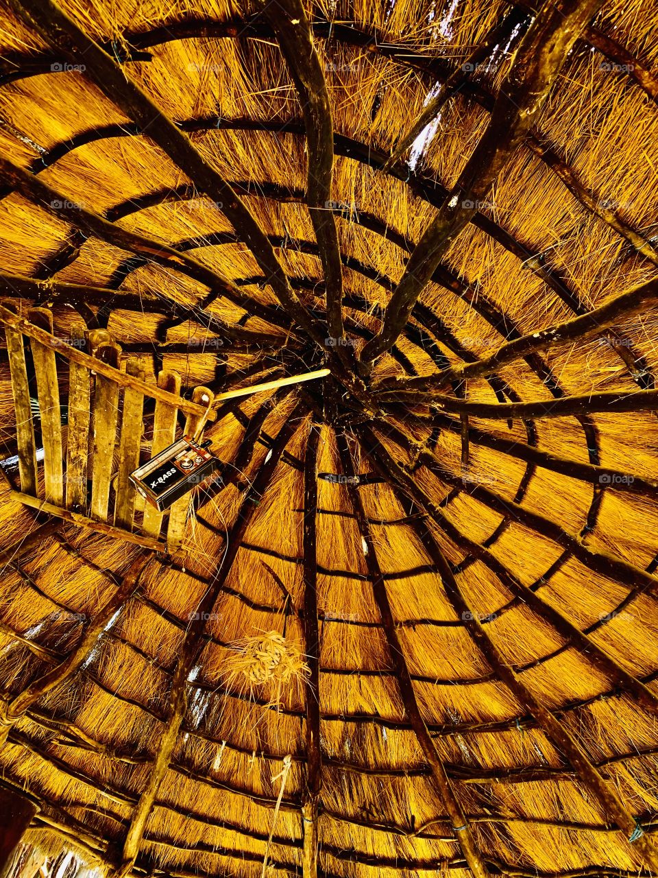 Grass thatched roof of our sitting place at the farm. Grass is mowed from the farmyard and it’s used as thatch for our lodging rooms.