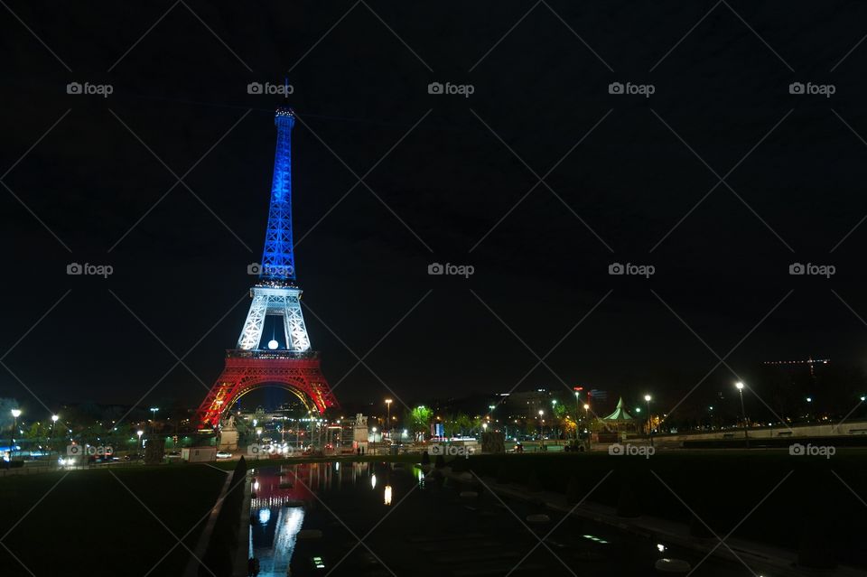 Eiffel Tower with French colors flag