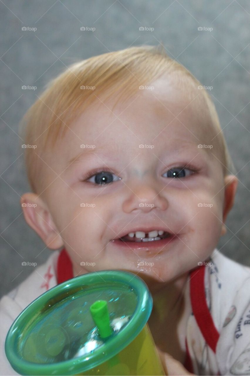 Close-up of blonde baby boy