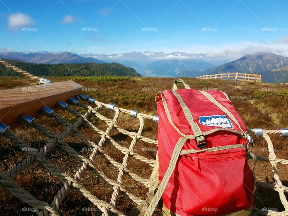 backpack on the top of the mountains